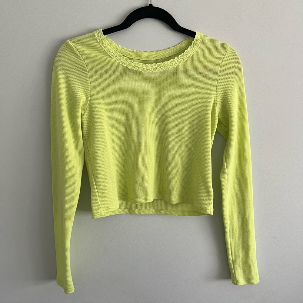 American Eagle AE lime green long sleeve waffle knit top, size S - Picture 1 of 5